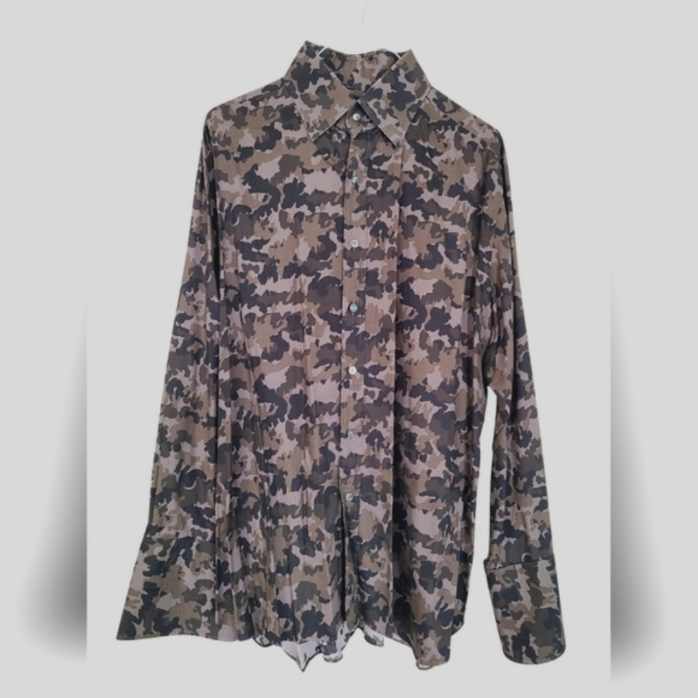 TOM FORD ▪️ Camo Dress Shirt - Size 47, Camo Browns